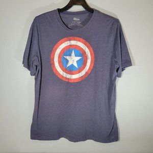 Marvel Captain America T Shirt Faded Distressed Shield Logo Heather Blue Size 2X